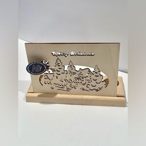 Wooden Merry Christmas Votive Candle Holder Laser Cut Lettering NEW